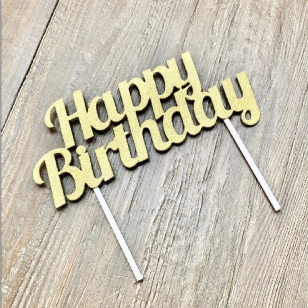 Gold Glitter Happy Birthday Cake Topper
